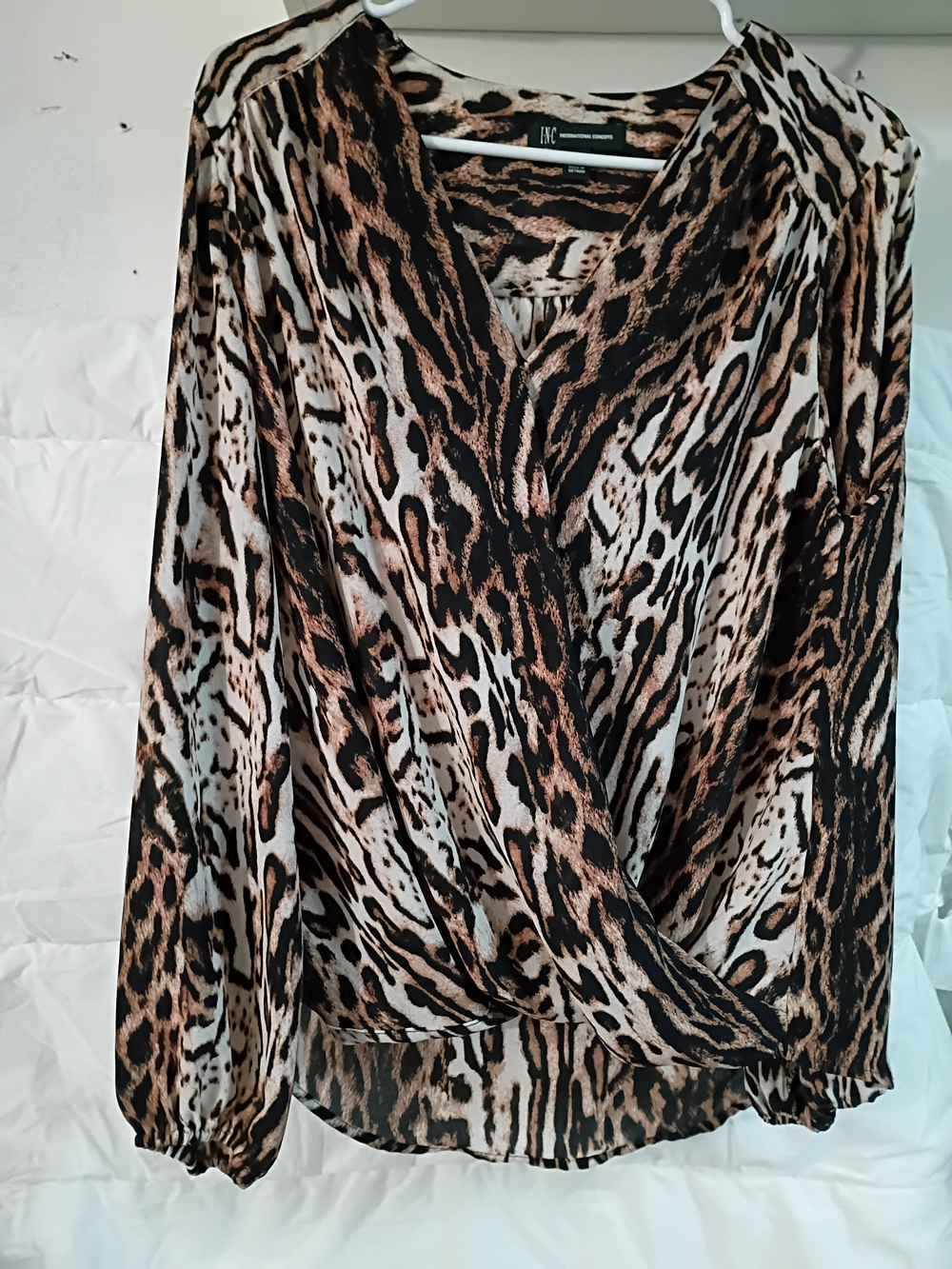INC International Concepts Leopard-Print Wrap Blouse - Brown, Black, White